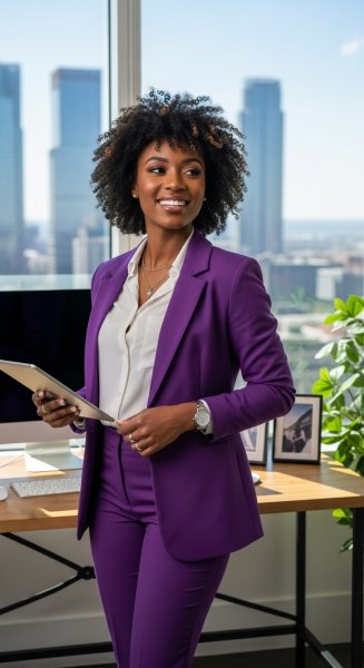A pretty black lady in a purple professional attire #2