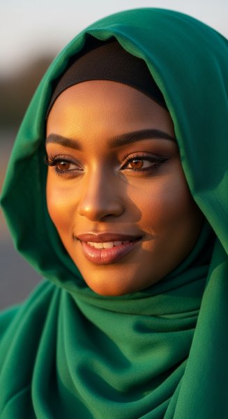 A black Muslim lady with a green hijab on her head #4