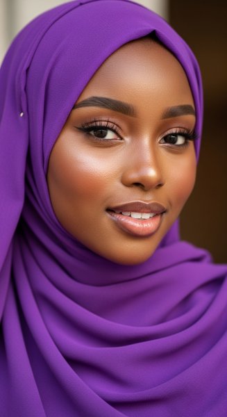 A black Muslim lady with a purple hijab on her head #3
