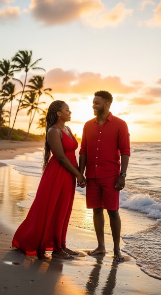 A black couple at the beach in red #3