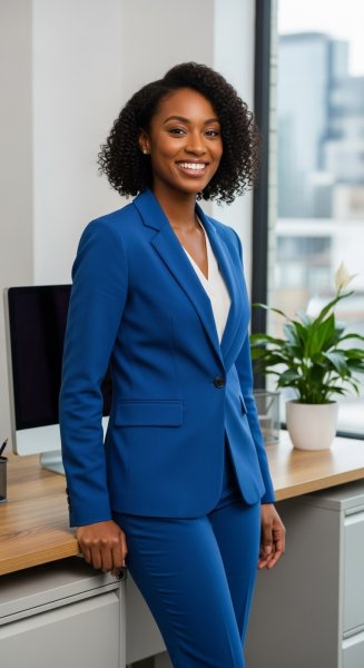 A pretty black lady in a blue professional attire #2