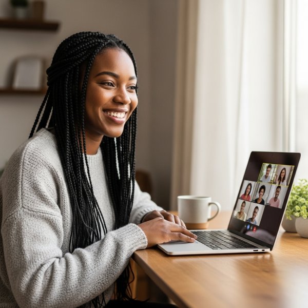A young, pretty black lady in a meeting online #1