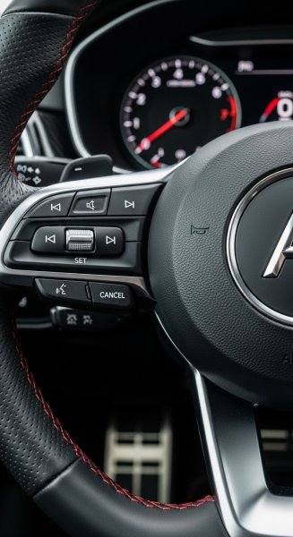 A close-up of a car's steering wheel #1