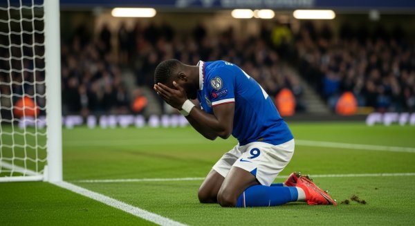A black footballer in a blue jersey missed a goal #4