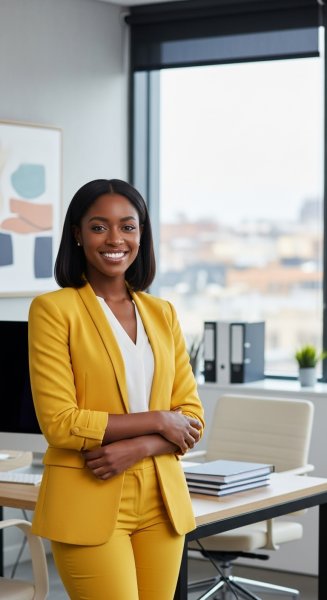 A pretty black lady in a yellow professional attire #1