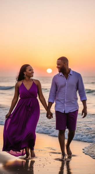 A black couple at the beach in purple #1
