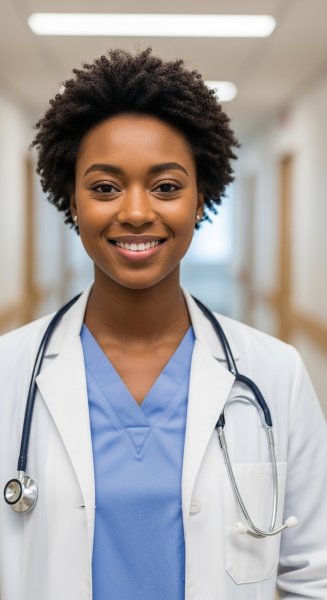 A young, pretty black doctor with  a smiling face #3