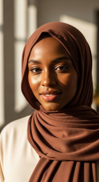 A black Muslim lady with a brown hijab on her head #2