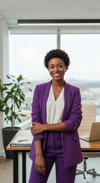 A pretty black lady in a purple professional attire #3