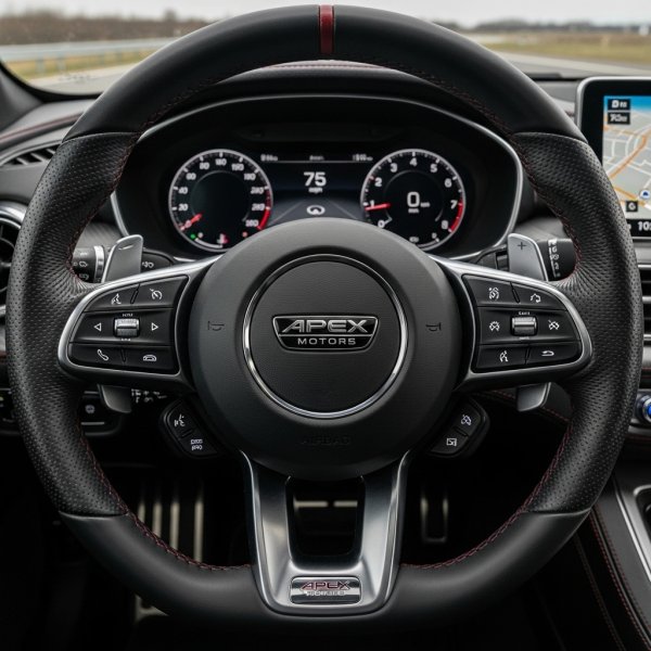 A close-up of a car's steering wheel #1