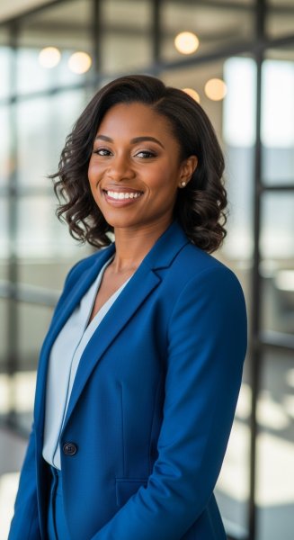 A black woman dressed in blue professional attire #4