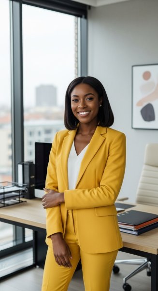 A pretty black lady in a yellow professional attire #2
