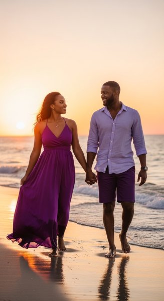 A black couple at the beach in purple #2