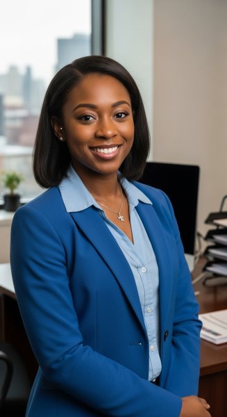 A pretty black lady in a blue professional attire #3