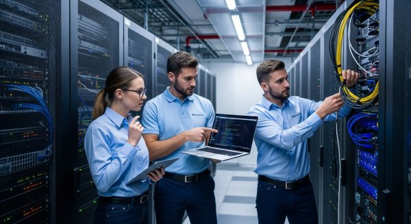 Team of 3 IT professionals in a server room #3