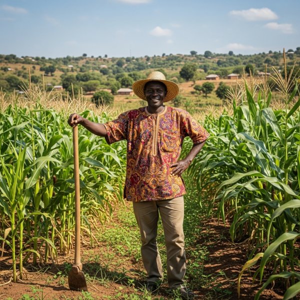 A black African farmer standing on his farmland #1