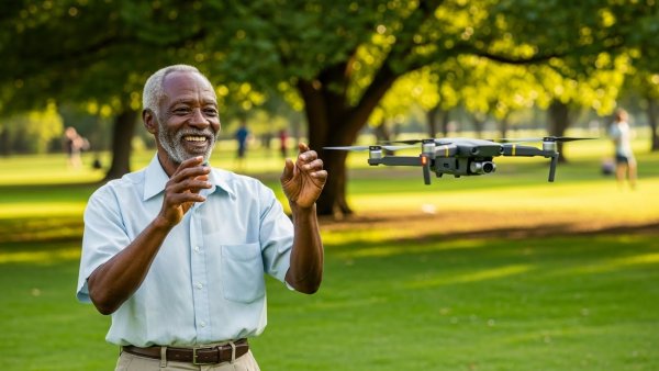An old African man flying a drone and smiling #3
