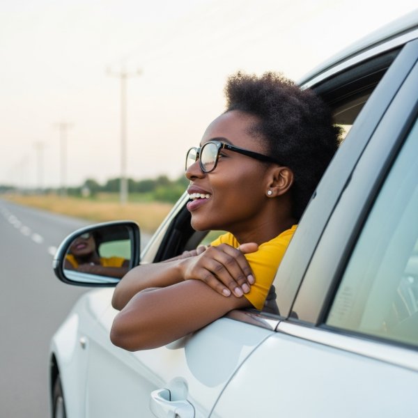 A black woman sticking her head out of the car window #4