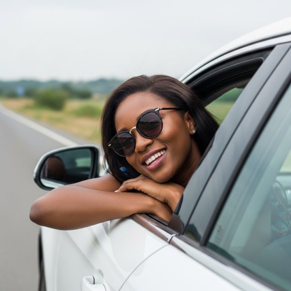 A black woman sticking her head out of the car window #2