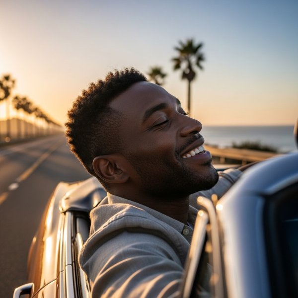 A black man sticking his head out of the car window #3