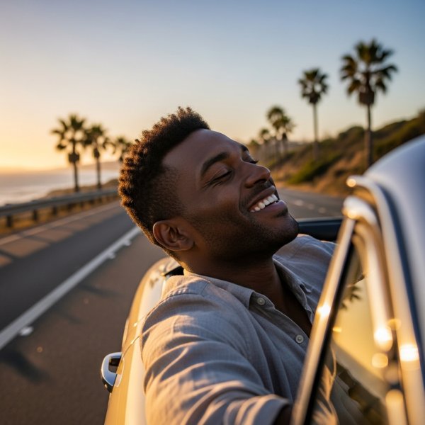 A black man sticking his head out of the car window #4
