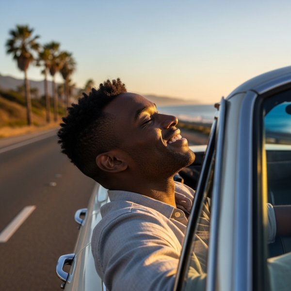 A black man sticking his head out of the car window #2