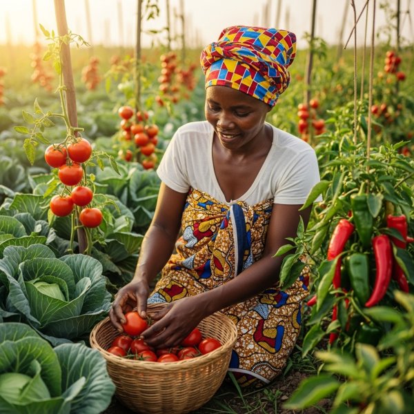 A black African woman farmer harvesting fresh vegetables #1