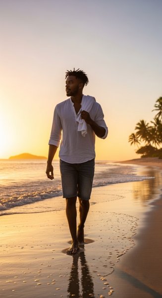 A black young man walking on the beach #3