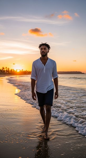 A black young man walking on the beach #1