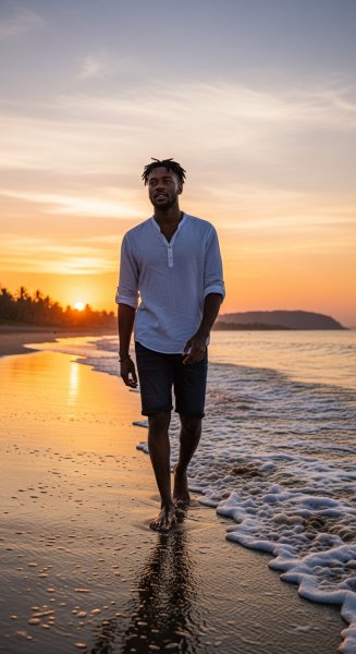 A black young man walking on the beach #4