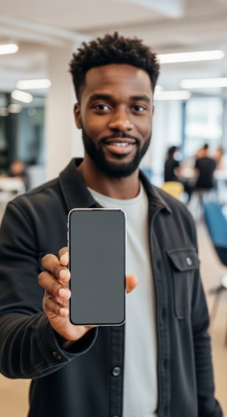 A black man holding a phone mockup #4