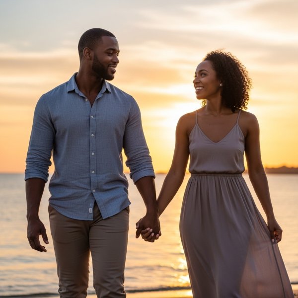 A black man and a black woman holding hands in love #3