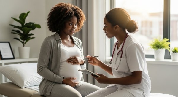 Black pregnant woman with a black nurse #1