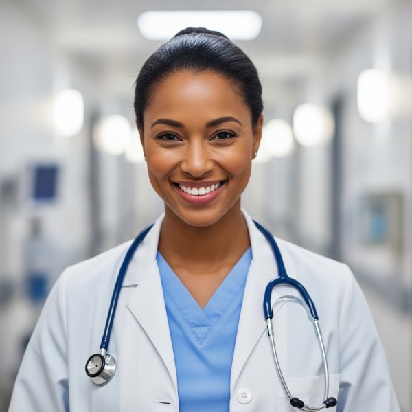 A fairly dark female nurse with a smile #4