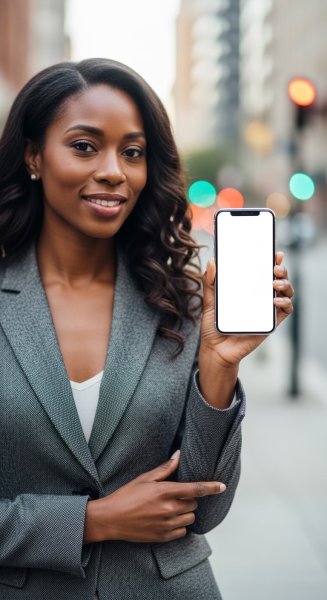 A black woman holding a phone mockup #4