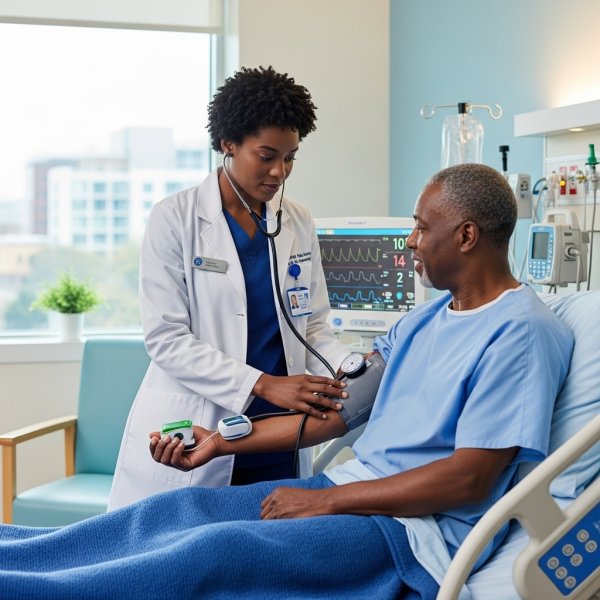 A black nurse in uniform checking vital signs of a patient, #3