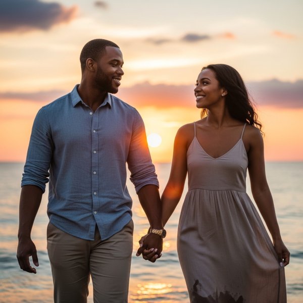 A black man and a black woman holding hands in love #1