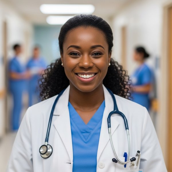 A fairly dark female nurse with a smile #2
