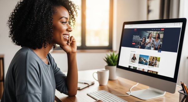 A black lady on her computer and looking at her website #4