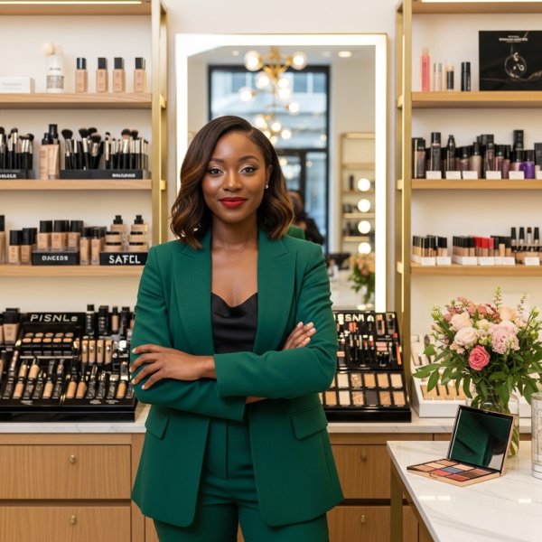 A black lady standing in her makeup shop #4