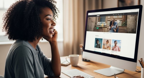 A black lady on her computer and looking at her website #2