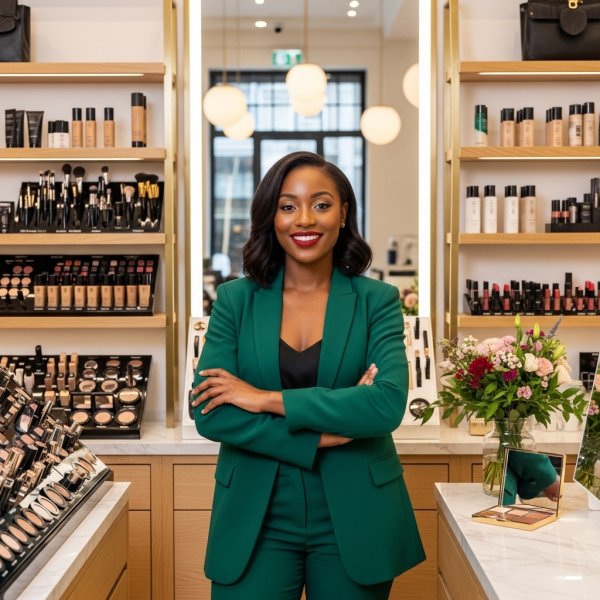 A black lady standing in her makeup shop #2