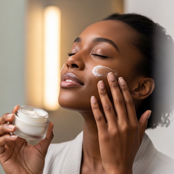 A black woman using a cream on her face #3